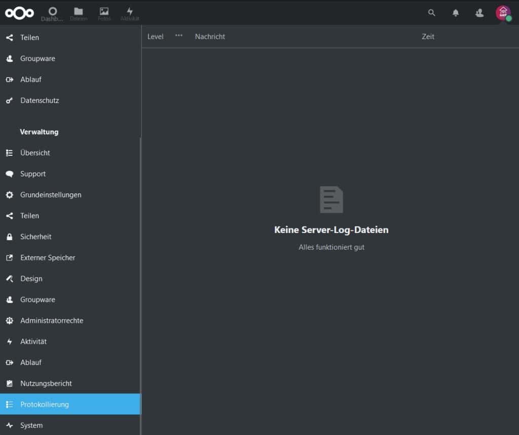 Nextcloud Protokolierung