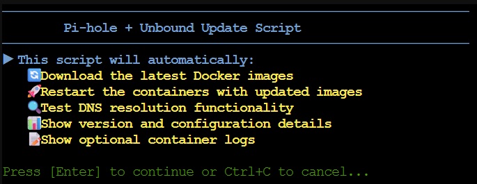 Pi-hole mit Unbound in Docker: Ultimative Anleitung für mehr Privatsphäre und Werbeblocker 2 welcome update script
